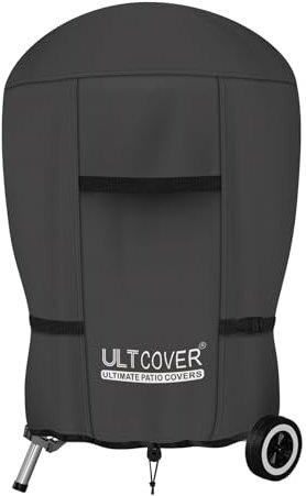 ULTCOVER Outdoor Waterproof Charcoal Kettle Grill Cover for Most 22 inch Round Smoker Size Up to 28” Dia x 35” H, Black
