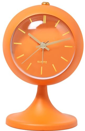 iSpchen Metall Wecker Rot Retro Klassisch, Wecker Lautlos Ohne Ticken mit Nachtlicht und Schlummerfunktion, Kleine Tischuhr Analog Batteriebetrieben für Nachttisch Schlafzimmer Einfach Orange #1