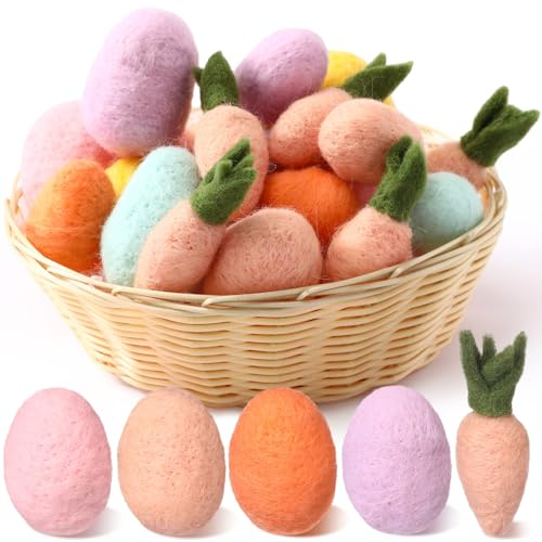 Threan 24 Osterdekorationen aus Filz Ostern Filz Karotte und Eiern Bunte Rustikale Ostern Party Ornamente aus Filz aus Wolle für Frühling Osterkorb Mittelstück Dekorationen (Klassischer Stil)