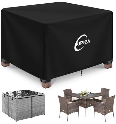 Kipiea Housses Salon de Jardin Exterieur Imperméable, Carré Housses Table de Jardin Coupe-Vent, 420D Tissu Oxford Bache De Protection Salon de Patio Exterieur, Anti-UV- 115x115x71cm