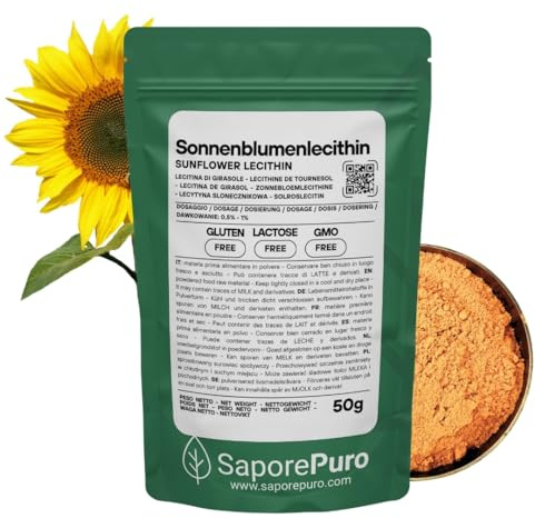 SaporePuro Sonnenblumenlecithin Pulver 50 g – Natürliches Emulgiermittel GLUTENFREI