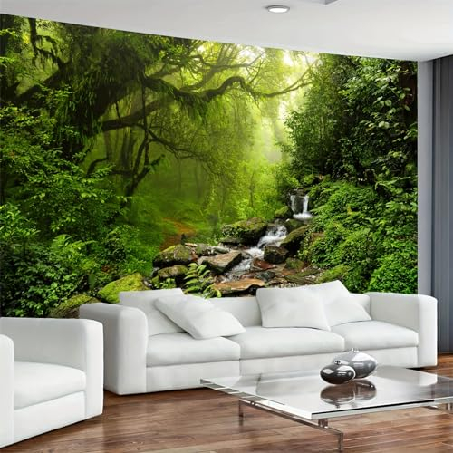 Arsey Wandteppich Wald Wandtuch Baum Wand Teppich Tapisserie Wasserfall Nebel Wandbehang Gras Natur Landschaft Wandteppiche Wandtuch Boho Deko Schlafzimmer, Grün, Extra Großer 300x180cm