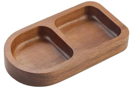 F Fityle Assiettes à Sauce, plat de service, assiettes à sucre portables, plateau à condiments marinés en bois, bol de trempage pour fournitures de Camping, 2 compartiments