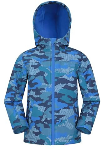 Mountain Warehouse Veste Enfant Exodus Softshell - Coupe-Vent, Imperméable Fille Et Garçon, Veste Polaire Unisexe, Veste À Capuche Conçue pour Sport Et Voyage Bleu 9-10 Ans