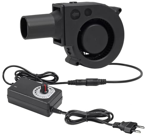 AITRIP 97mm x 33mm 9733 12V Dual Ball BBQ Blower Fan Air with 110V - 240V AC Plug Variable Speed Controller for Ventilation,Outdoor Barbecues Fire Bellow, Camping Cooking DIY Cooling Projects