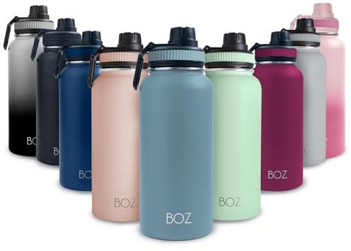 BOZ Bouteille d'eau en acier inoxydable – Bouteille d'eau isotherme sous vide – Large ouverture sans BPA – Bouteille d'eau de sport pour salle de sport avec couvercle à bec verseur – Bouteille d'eau