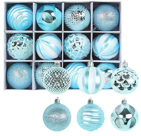 Juego de 12 Bolas de Navidad Bolas de Navidad de Plástico de 6 cm Adornos Arbol Navidad con Anilla para Colgar Decoración Navidad y Fiestas Casa Azul