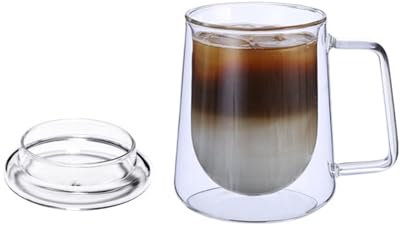 301-400ml Coppa di Vetro Isolata Doppio Strato Con Coperchio, Semplice E Creativo Resistente Al Calore Coppa Di Vetro-Trasparente+Copertura di Vetro