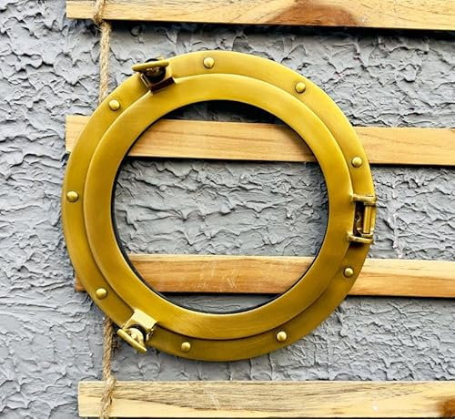 CREATIVEERA Oblò nautico con vetro trasparente, oblò per finestra da parete, oblò rotondo, decorazione da parete per camera da letto e bagno, 30,5 cm (alluminio, ottone anticato)