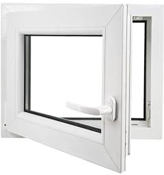 ECOPROF Kellerfenster | Langlebiges Kunststoff-Fenster | Maße 700x500 mm | Dreh-Kipp Fenster DIN Links | Farbe: Weiß | 70mm Profil