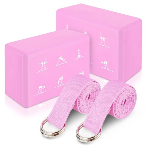 RETON Juego de 2 Bloques de Yoga Con Correa - Espuma EVA Ligera Para Pilates, Alta Densidad, Antideslizante Para Estiramiento y Mejora de Fuerza