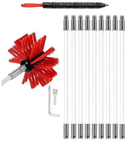 SIYAN Brosse De Nettoyage De Cheminée, Brosses De Cheminée De Diamètre avec Tiges Flexibles, Têtes De Nettoyage De Cheminée, Kit D'outils De Nettoyage for Climatiseur(9 Rods,610mm)