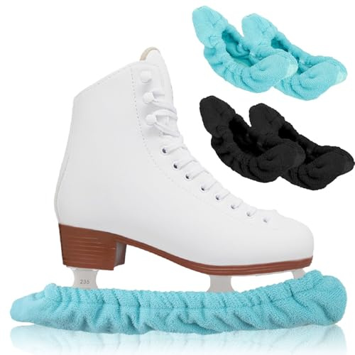 Tyafzzn 2 Stück Kufenschoner Schlittschuhe, Eishockey Elastische Kufenstrümpfe für Damen Herren Kinder, Kufenschoner Schlittschuhe Zubehör Eishockey Geschenk (Schwarz + Pfauenblau)