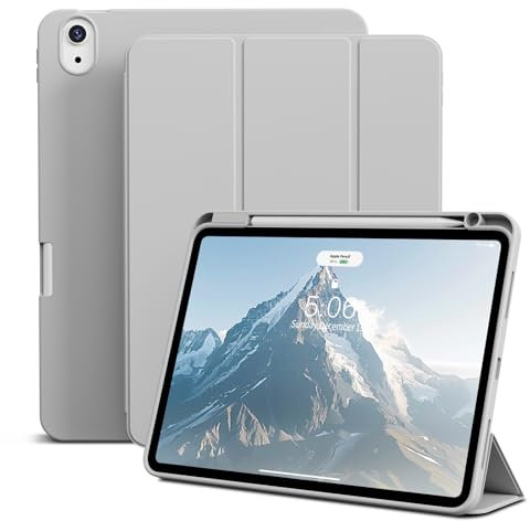 GKABXY Hülle für iPad Air 11 Zoll M3/M2, Air 5./4. Generation (2025/2024/2022/2020) 10,9 Zoll, Weich TPU Rückseite mit Stifthalte, Unterstützt Pencil Pro/USB-C, Auto Schlafen/Wachen, Grau