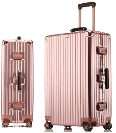 Meoky Retro Gepäck Große Koffer Rollkoffer Hartschalen-Koffer Handgepäck Haltbares PC + ABS Handgepäck TSA Zertifiziert,Rosa,26IN