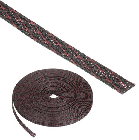 Rebower 25ft PET Expandable Wire Loom 1/4 Inch, PET Braided Wire Sleeving Cable Management Sleeve Tubing [for Audio Video Home Office Cord Protector]-Black Red