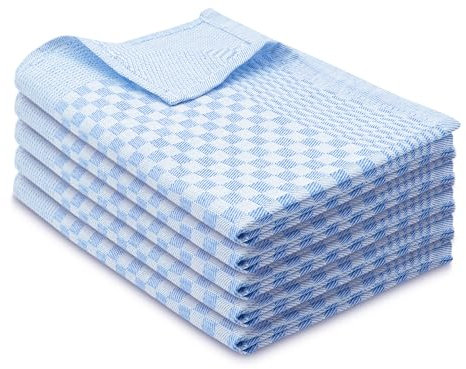 ZOLLNER Set de 5 torchons de Cuisine 100% Coton, 46x70 cm, Bleu.