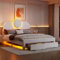 LEMCC 140x200cm Polsterbett, Doppelbett, Bettgestell Mit LED Beleuchtung Und Schubladen, Stauraumbett Mit Höhenverstellbares Kopfteil and Lattenrost, Samt, Ohne-Matratze