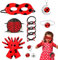 TUONYIS 12 Piezas Ladybug Disfraz Set Bolsos y Accesorios, Disfraz Rojo Set Accesorios, Máscaras, Guantes, Bolsa Gomas Pelo, Masquerade Party Halloween Ladybug Dots, para Halloween Carnaval (Rojo)