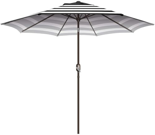 Mansader 2.7M Garden Parasol Umbrella, UV Protect Patio Umbrella with Push Button Tilt & Crank Handle Black Stripe