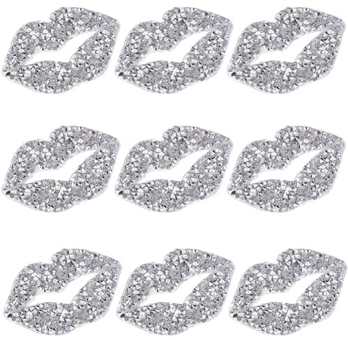 GORGECRAFT 12Pcs Kiss Lip Iron on Patch Rhinestone Sticker Crystal Hotfix Transfer Decals Decorative Bling Applique for T-Shirt Clothing Jacket Hat Bag Valentines DIY Embroidered Art Sewing Craft