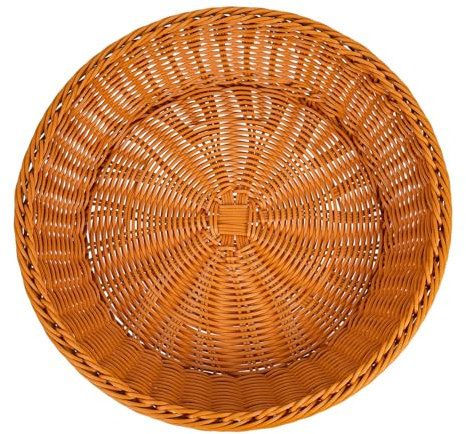 PRETYZOOM Gewebter Brotkorb Runder Lebensmittelkorb Aus Kunststoff 35cm Durchmesser 7,5cm Hoch Für Obst Und Snacks Dekorativer Servierkorb Für Zuhause