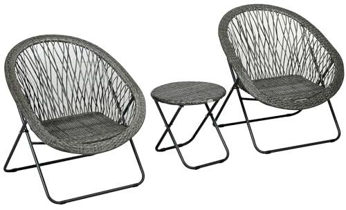 Outsunny Salon de Jardin extérieur en résine Ensemble Table et chaises d'extérieur pour 2 Personne 1 Table 2 Fauteuil Pliables Structure en Acier Gris