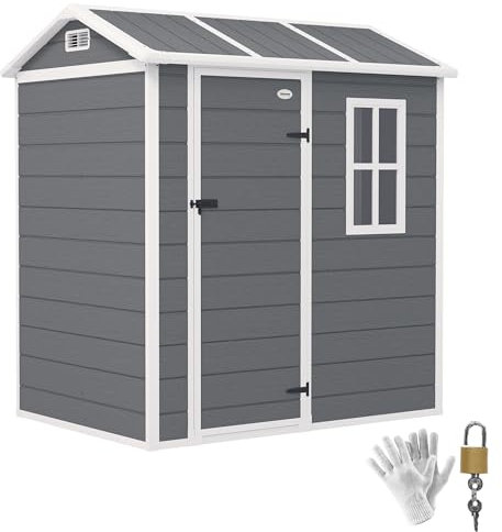 Outsunny Abri de jardin en plastique 2,1 m² 186 x 130 x 199 cm avec toit à pignon, sol, fenêtre, porte verrouillable, résistant aux intempéries, Cabane Exterieur