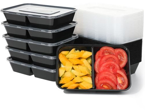 Jogoico 25 Pack Meal Prep Containers 2 Compartment Snack Pots Divided Food Storage Tray with Lids Reusable Microwave Freezer Safe Snacks Boxes Stackable Portion Control for School Picnic Office 500ML