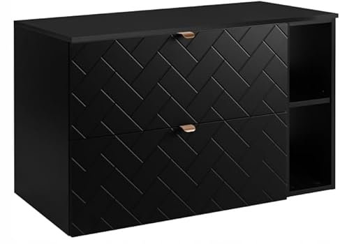 Rodan Waschbeckenunterschrank Schwarz - Badezimmer Unterschrank - ABS Kanten Schutz - Hängend, Elegantes Design, Platzsparend - Badunterschrank mit Soft Close Schubladen 46 x 101 x 61 cm