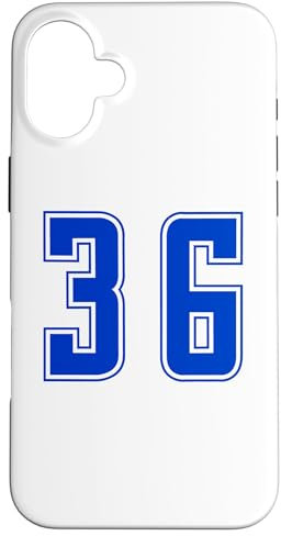 Bleu Numéro 36 Équipe Junior Sports Uniforme Numéroté Coque pour iPhone 16 Plus