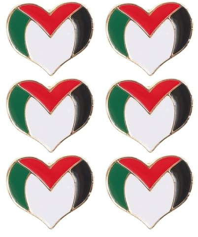 Healvian Palestine Flag Brooch Heart Shaped Pin 0.91 Inch Metal Badge for Clothing Backpacks Patriotic Palestinian Accessories