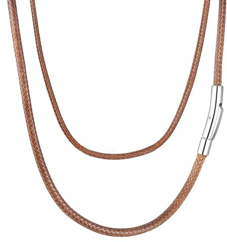 AFSTALR Herren Geflochten Lederkette Lederband 2mm/3mm Kunstleder Schwarz/Braun Leder Halskette Kette für Anhänger mit Edelstahl Verschluss 41-76cm