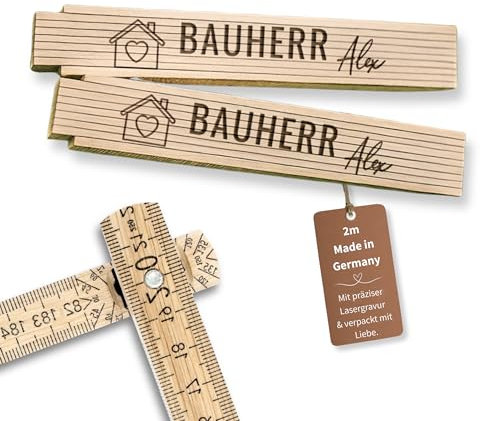 Happy Box - Zollstock personalisiert Holz mit präziser Gravur, Vatertagsgeschenk für Papa Geschenk, Opa Geschenk (Bauherr)