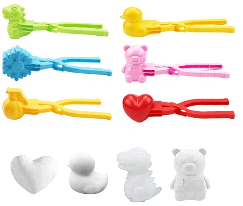 6 Stück Schneeballzange, Sandball Schneeball Former Clip, Schneespielzeug Kinder, Sand Spielzeug, Winter Schnee Spielzeug, Winter Outdoor Spielzeug Snowball Maker,Form Bär,Schneemann,Ente,Dinosaurier