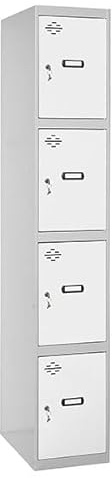 PROREGAL Spind AMEGO | HxBxT 180x30x50cm | 4 Abteile | Grundmodul | Grau-Weiß | Schließfach Garderobe
