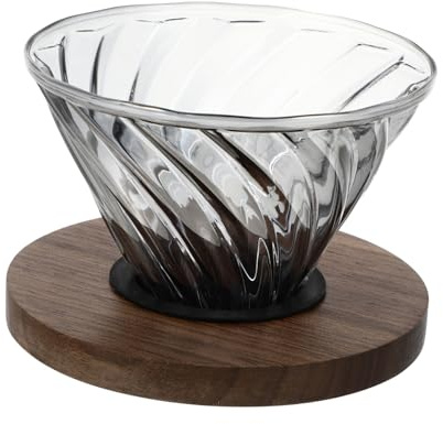 Tofficu Kaffeefilter trichter aus Hitzebeständigem Glas mit Schwarzem Walnuss holzhalter Fassungsvermögen Langlebig und Leicht zu Reinigen für Kaffee Teezubereitung zu Hause