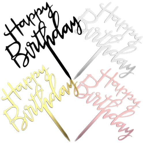 4 Stück Happy Birthday Tortendeko Cake Topper Geburtstag Acryl Party-Dekoration Herz Cupcake-Topper Dekoration für Frauen und Männer Geburtstag Jahrestag Andenken Valentinstag