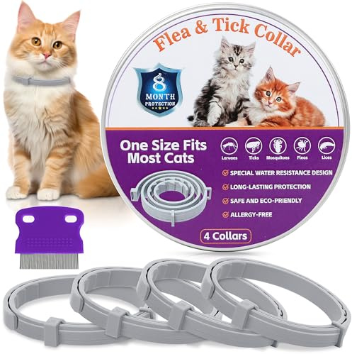 4 Pack Cats Flea & Tick Collars Long-Lasting Waterproof Collar