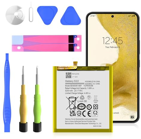 Akku für Galaxy S22, 5200 mAh EB-BS901ABY Ersatzakku für S22 5G SM-S901 S901B S901E S901F S901N S901U S901W S9010 mit Reparatur-Werkzeugsatz