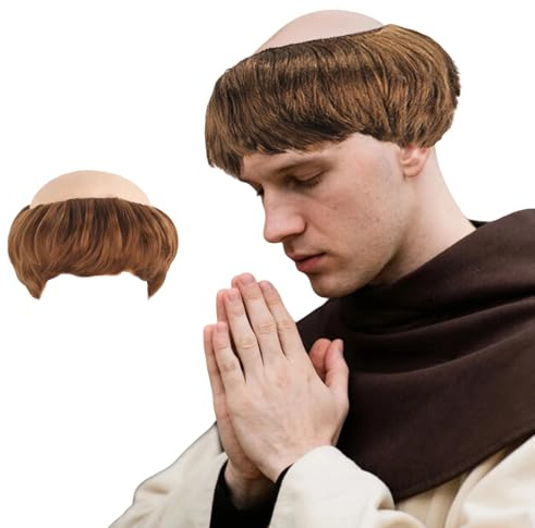 KBSICWO Perücke Mönch, Lustige Herrenperücke, Latex Halbglatze Perücken Herren, Braun Perücke Tonsur Priester für Fancy Halloween Cosplay (Braun)