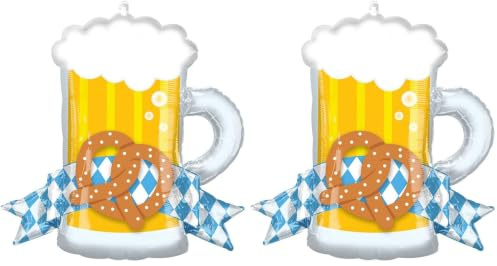 Amscan - Super Shape Ballon en plastique Fête de la bière, 66 x 63 cm, chope de bière avec bretzel, ballon hélium, Blanc (Lot de 2)