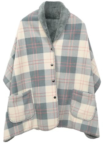 YOSUWOAI Cape/Damen-Warmes-Karo-Cape, Tragbares Decke-Tasche-Fleece-Überwurf​