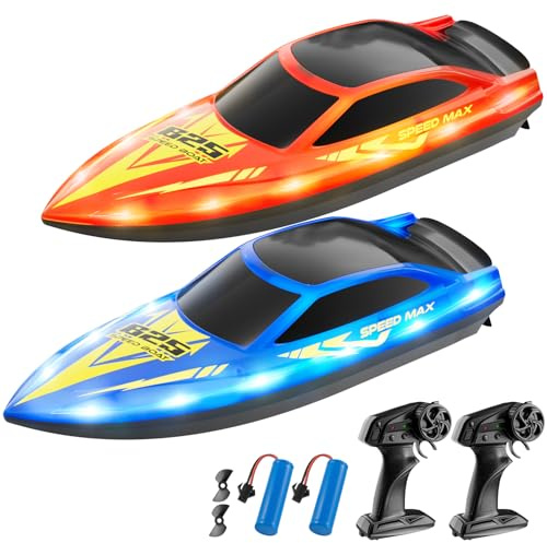 CAPTAER Remote Control Boat for Kids, RC Boat for Pool, Lake, River and Pond with LED Lights, Self-Righting, Waterproof, Fast Speed Racing Electric Boats 2 Speed Modes 60mins Rechargeable Batteries
