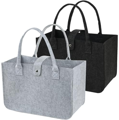 YueNepenth 2pcs reusable felt tote bags, XXL size, foldable and versatile. Suitable for daily shopping use, can be used as shopping bags, commuting handbags, book storage bags, eco-friendly bags, etc