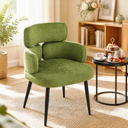 Hellove Schminktisch Stuhl mit Armlehnen Moderner Gepolsterter Esszimmerstuhl mit Metallbeinen, Bequemer Küchenstühle Polsterstuhl Comfy Esszimmer Stühle für Vanity, Schlafzimmer, Grün