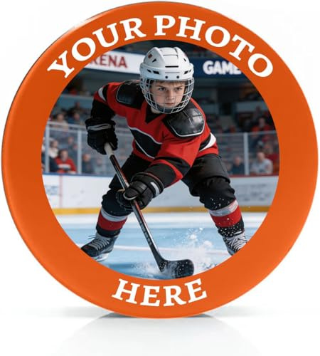 Personalisiert Eishockey Puck mit Foto/Logo | Vollgummi, Verschleißfest & Langlebig | Rollhockey & Street-Hockey | Übung Ball für Training, Indoor Und Outdoor Spiele | für Herren & Kinder (Orange)