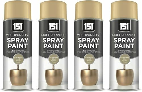 Champagne Gold Quick Drying Paint, Metallic Finish, Elegant, Smooth Coverage, Rich Appeal, Durable, Easy to Apply, Ideal for Walls, Furniture, Decorative Accents & Interior Surfaces, 400ml (Pack of 4)