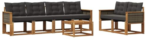vidaXL Outdoor-Sofagarnitur mit Kissen 7 pcs Natürlich und Schwarz, Gartenmöbel, modernes Outdoor-Sofa, Robustes Terrassenset, Bequeme Sitzgelegenheit für deinen Außenbereich