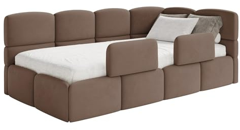 Selsey Jugendbett 120x200cm Braun mit Matratze und Lattenrost, gepolstertes Polsterbett mit Stauraum und Bettkasten, Kinderbett mit 2 Schutzbarrieren, Jugendbett rechtsseitig mit Eckkopfteil